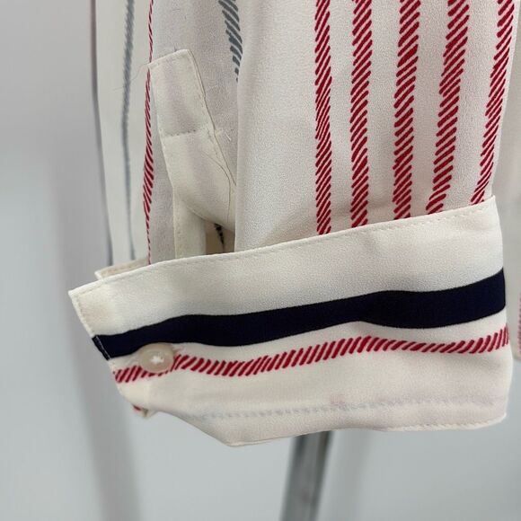 Express Women's Fortofino Shirt Slim Fit Long Roll Tab Sleeve Cream multi Stripe - Picture 9 of 14